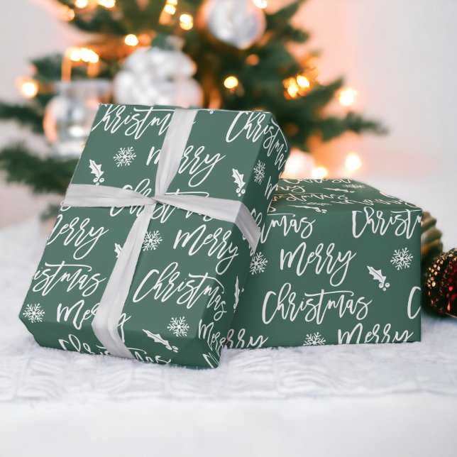 Merry Christmas snowflake mistletoe green pattern Wrapping Paper (Merry Christmas snowflake mistletoe green pattern Wrapping Paper)