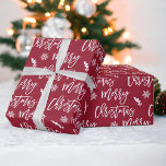 Merry Christmas snowflake mistletoe red pattern Wrapping Paper<br><div class="desc">Merry Christmas script typography snowflake mistletoe red pattern,  all the colors are editable, </div>