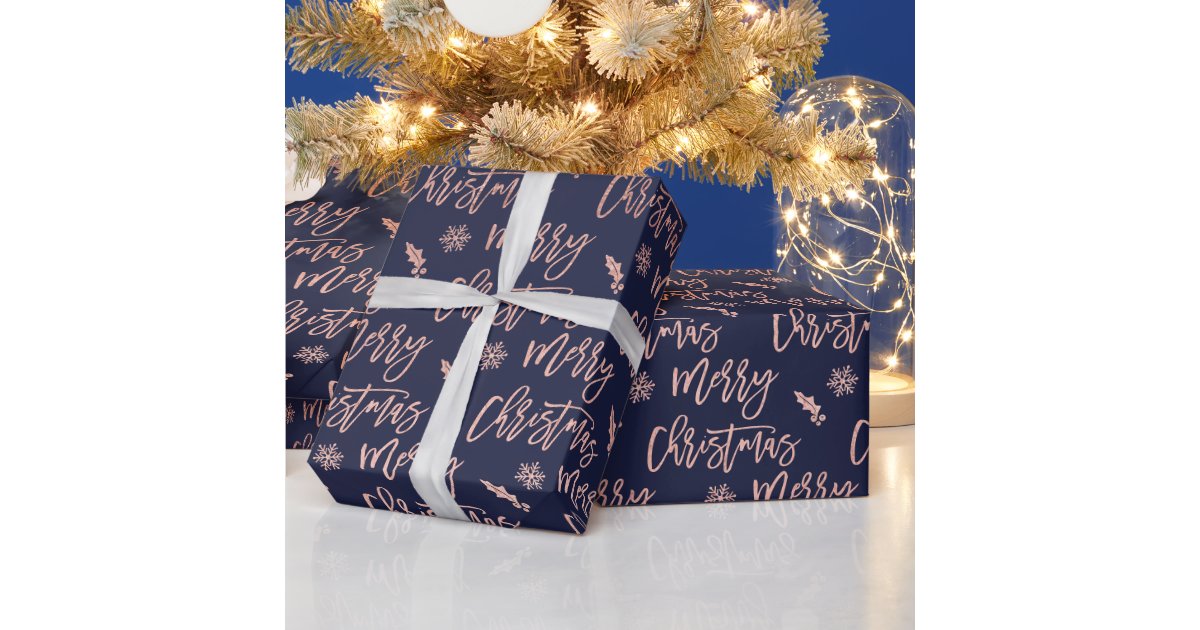 Merry Christmas Rose Gold Glitter Script Elegant Wrapping Paper | Zazzle