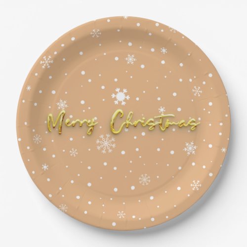 Merry Christmas Snowflake Modern Beige Pastel   Paper Plates