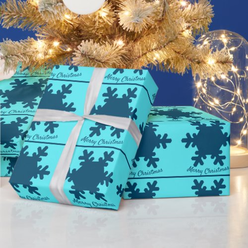 Merry Christmas Snowflake Pattern Blue Cute Trendy Wrapping Paper