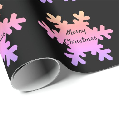 Merry Christmas Snowflake Pattern Ombre Pink Black Wrapping Paper