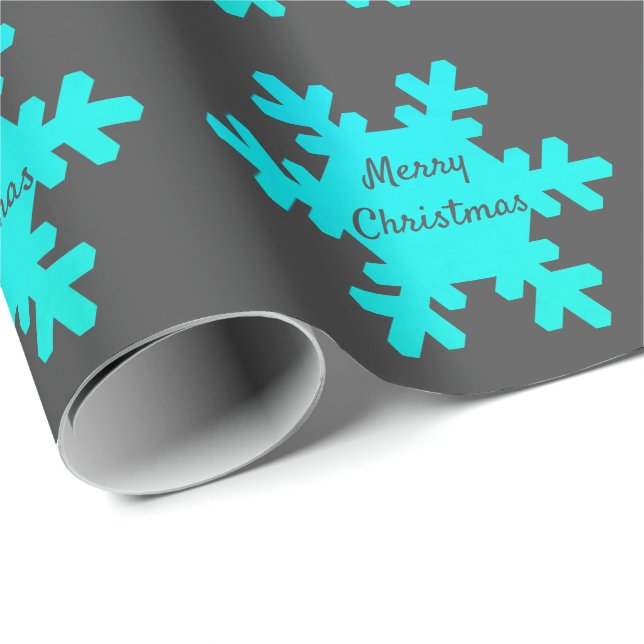 Merry Christmas Snowflake Patterns Blue Grey Gray Wrapping Paper (Roll Corner)