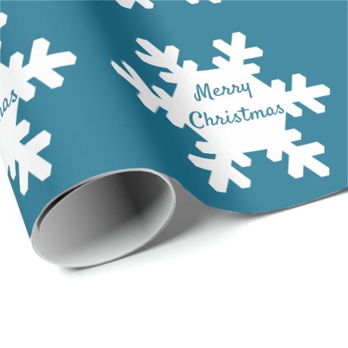 Merry Christmas Snowflake Patterns Blue White 2022 Wrapping Paper
