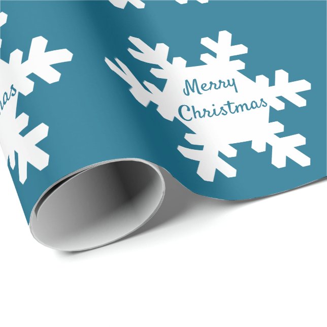 Merry Christmas Snowflake Patterns Blue White 2022 Wrapping Paper (Roll Corner)