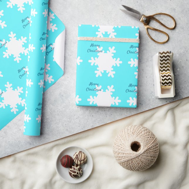 Merry Christmas Snowflake Patterns Blue White Cool Wrapping Paper (Crafts)