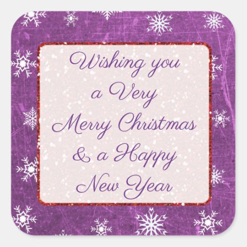 Merry Christmas Snowflake Purple and Red Stickers