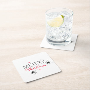 Merry Christmas Snowflake Red and Black  Square Paper Coaster