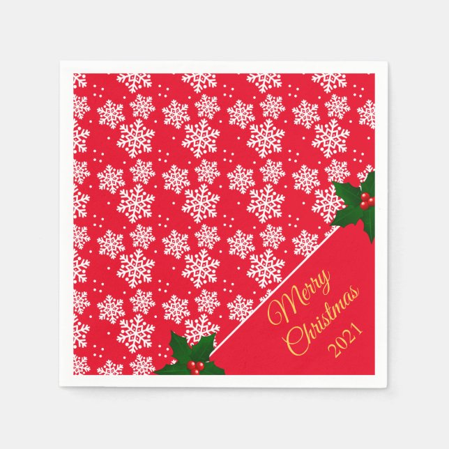 Merry Christmas Snowflake Red Napkins (Front)