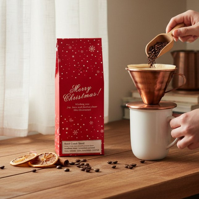 Merry Christmas Snowflake Red Personalized Name Roasted Coffee (Creator Uploaded)