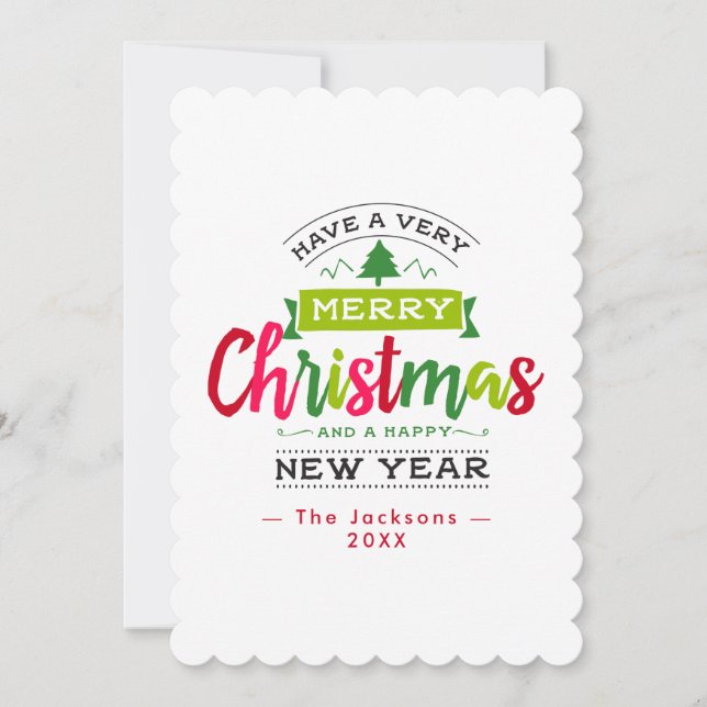 Merry Christmas  Snowflake Ribbon Typography  Holiday Card (Front)