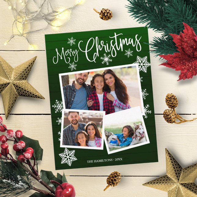 Merry Christmas Snowflake Rustic 3 Photos Collage Postcard (Creator Uploaded)