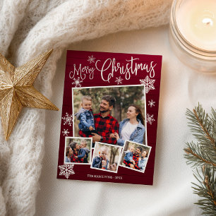 Merry Christmas Snowflake Rustic 4 Photos Postcard