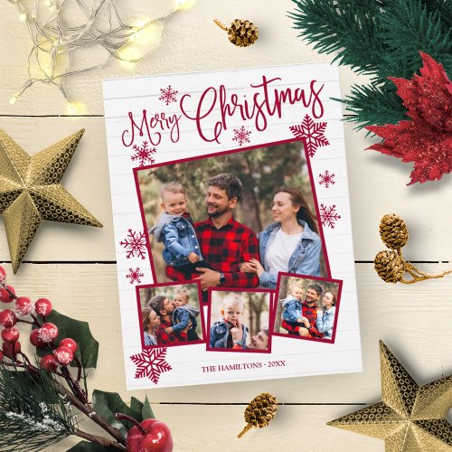 Merry Christmas Snowflake Rustic 4 Photos Postcard