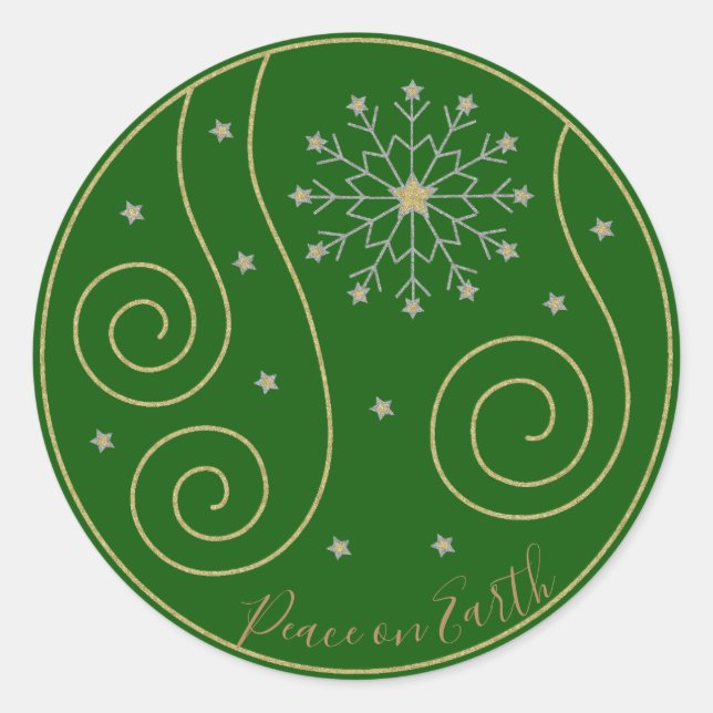 Merry Christmas "Snowflake Stars" Stickers Round (Front)