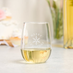 Merry Christmas Snowflake Stemless Wine Glass