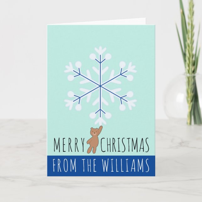  Merry Christmas Snowflake Teddy Bear Name Card (Front)