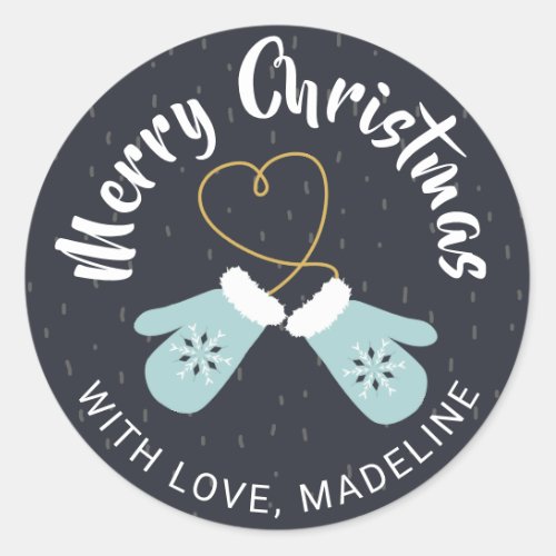 Merry Christmas  Snowflake Winter Mittens Classic Round Sticker