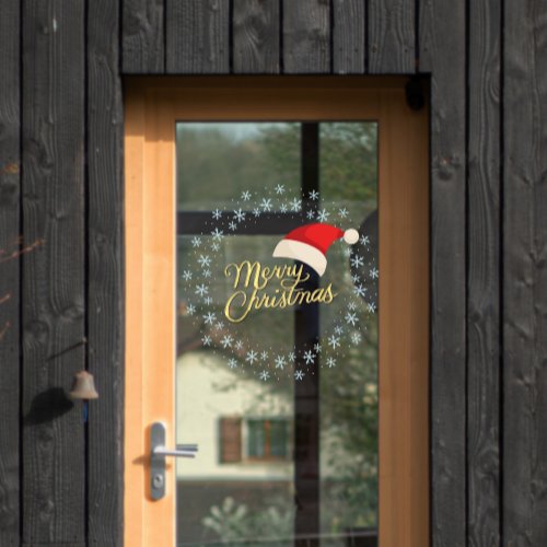 Merry Christmas Snowflake Wreath Door Window Cling