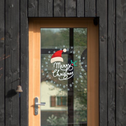 Merry Christmas Snowflake Wreath Door Window Cling