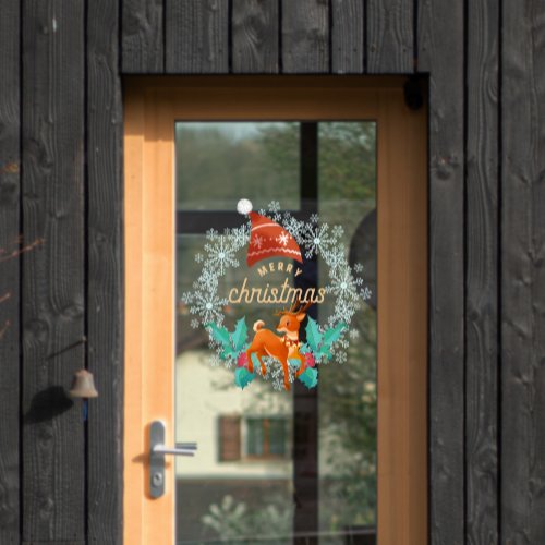 Merry Christmas Snowflake Wreath Raindeer Door Window Cling