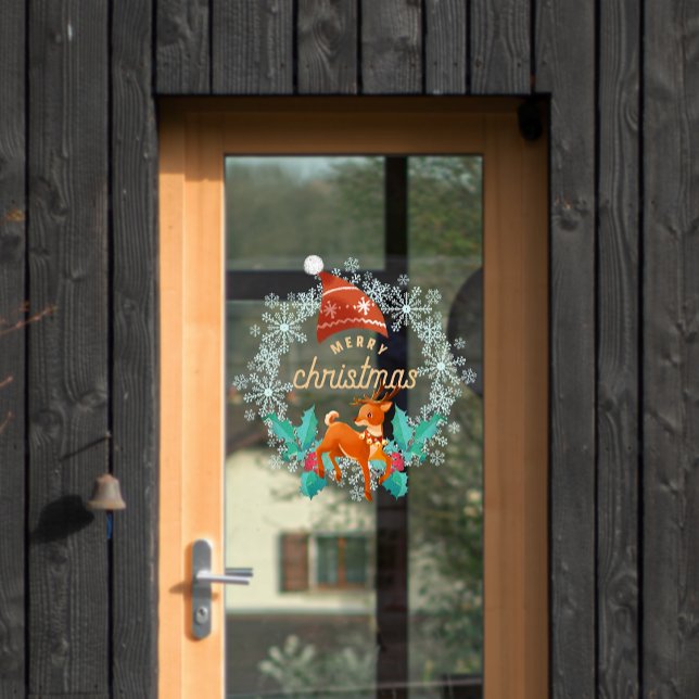 Merry Christmas Snowflake Wreath Raindeer Door Window Cling (Merry Christmas Snowflake Wreath Raindeer Door Window Cling)
