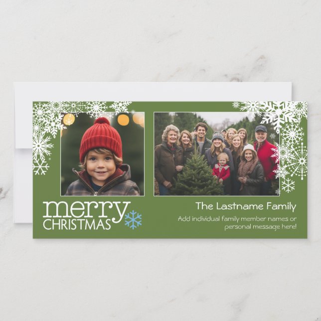 Merry Christmas Snowflakes - 2 photos - horizontal Holiday Card (Front)