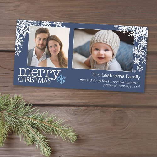 Merry Christmas Snowflakes _ 2 photos _ horizontal Holiday Card