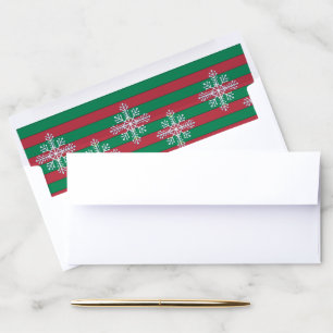 Merry Christmas Snowflakes and Red & Green Stripes Envelope Liner