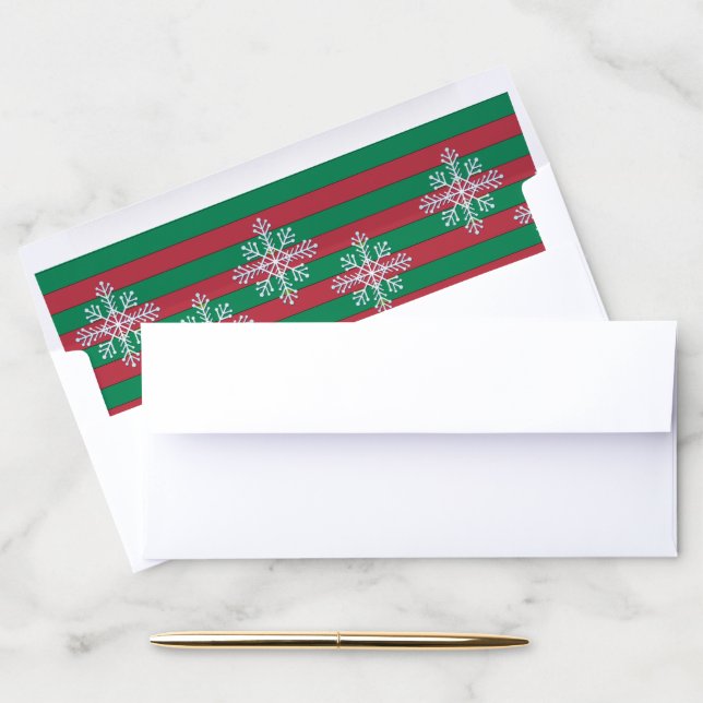 Merry Christmas Snowflakes and Red & Green Stripes Envelope Liner (Desk)