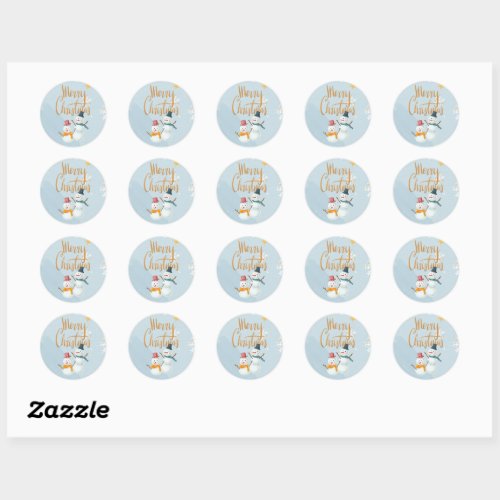 Merry Christmas snowflakes and snowmen Classic Round Sticker