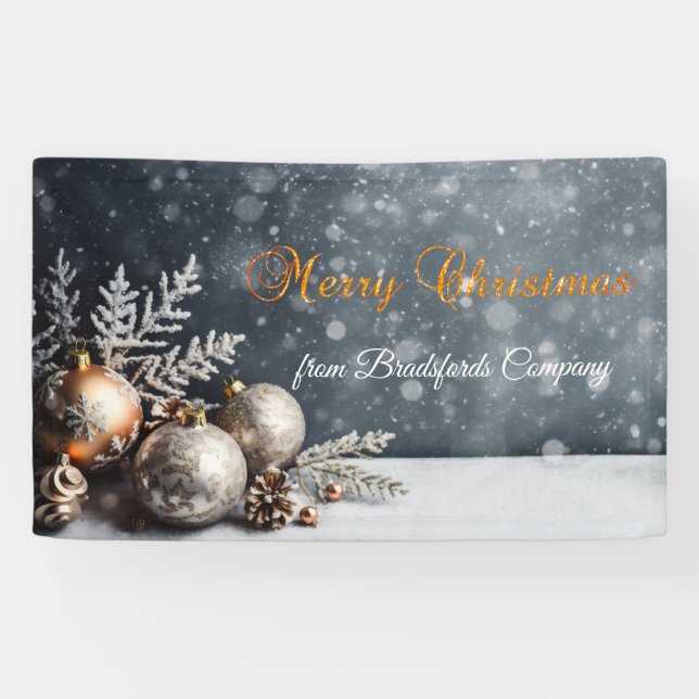Merry Christmas,Snowflakes,Balls,Gray Banner (Horizontal)