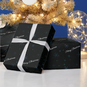 Merry Christmas Snowflakes Black Wrapping Paper