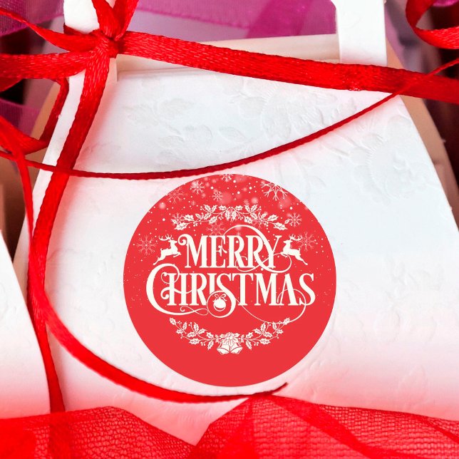 Merry Christmas Snowflakes Classic Round Sticker (Creator Uploaded)