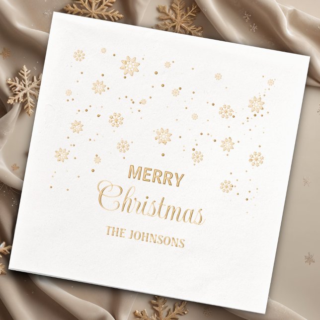 Merry Christmas snowflakes, custom name Foil Napkins (Creator Uploaded)