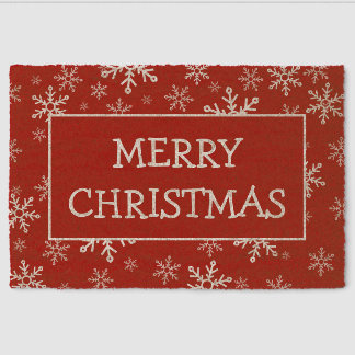Merry Christmas Snowflakes Fiber Doormat