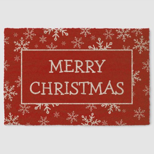 Merry Christmas Snowflakes Fiber Doormat