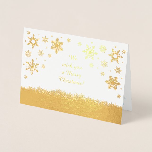 Merry Christmas Snowflakes Gold Foil Card (Front)