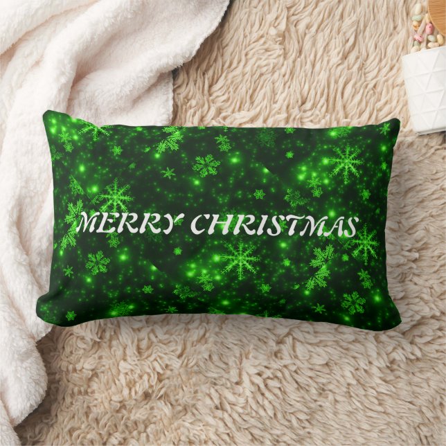 Merry Christmas Snowflakes Green Lumbar Pillow (Blanket)