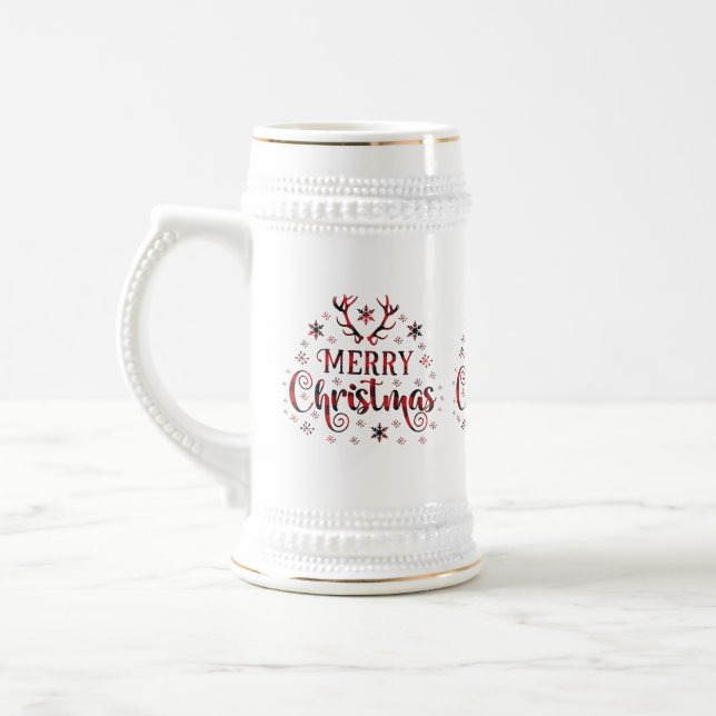 Merry Christmas Snowflakes, Happy New Year Beer Stein (Left)