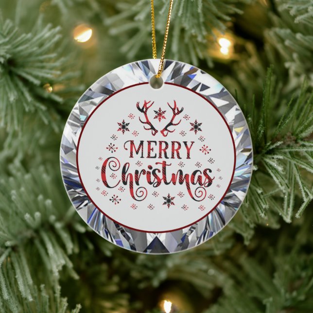 Merry Christmas Snowflakes, Happy New Year Ceramic Ornament (Tree)