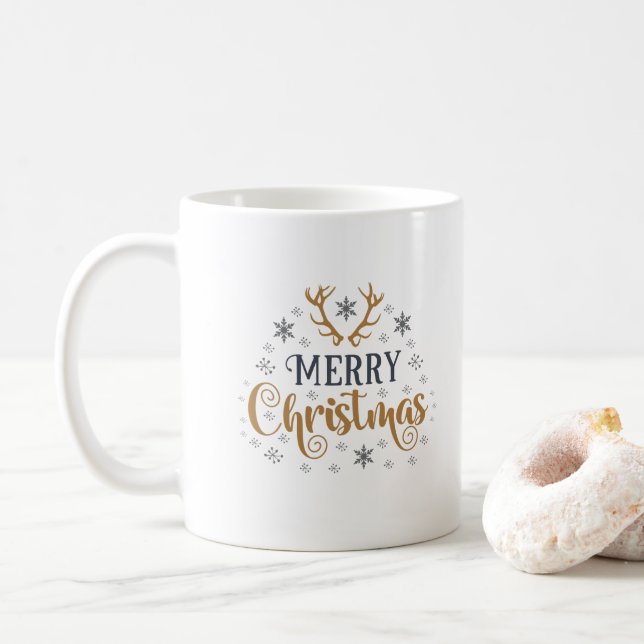 Merry Christmas Snowflakes, Happy New Year Coffee Mug (With Donut)