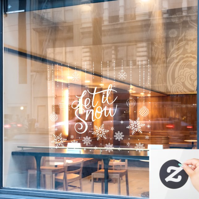 Merry Christmas Snowflakes, Happy New Year Window  Window Cling (Cafe Window)