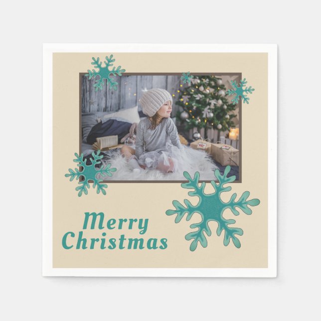 Merry Christmas Snowflakes Holiday Photo Napkins (Front)