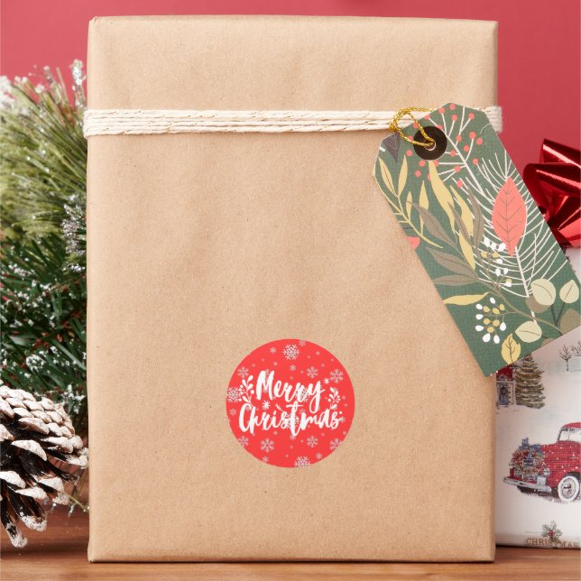 Merry Christmas Snowflakes Holiday Red Sticker (Holiday)