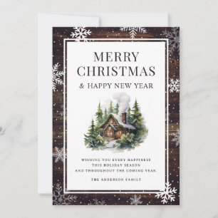 Merry Christmas Snowflakes Log Cabin Holiday Card