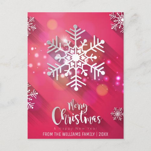 Merry Christmas Snowflakes Modern Family Photo Holiday Postcard