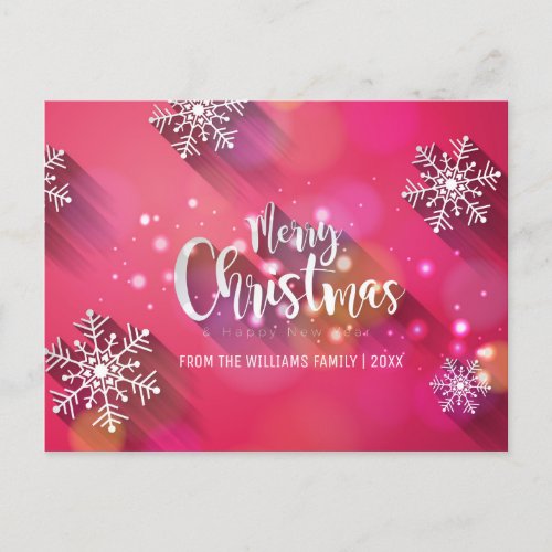 Merry Christmas Snowflakes Modern Family Photo Holiday Postcard