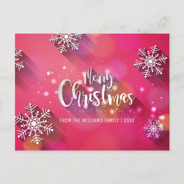 Merry Christmas Snowflakes Modern Family Photo Holiday Postcard (Front)