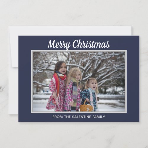 Merry Christmas Snowflakes Navy Blue Photo Frame Holiday Card